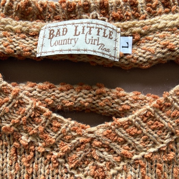 Bad Little Country Girl Cozy Distressed Knit V-Neck Sweater Open Back - Picture 11 of 13